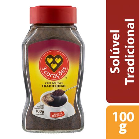 CAFÉ SOLÚVEL GRANULADO TRADICIONAL 3 CORAÇÕES VIDRO