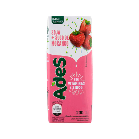 Bebida de Soja Ades Sabor Morango 200Ml