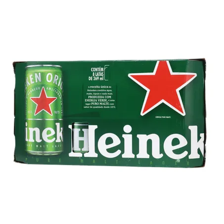 Cerveja Lager Heineken Puro Malte Lata 269ml - Pacote com 8un - 2.1lt 360-19