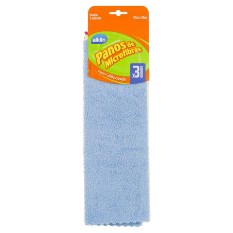 Pano de Microfibra Alklin Tam. 29cmx29cm - Com 3 Unidades
