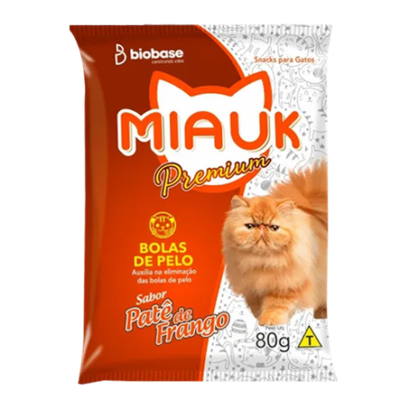 SNACKS P/GATO MIAUK PREMIUM BOLAS DE PELO PATÊ DE FRANGO 80G
