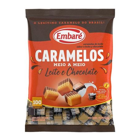 BALA EMBARÉ CARAMELOS MEIO A MEIO LEITE E CHOCOLATE PACOTE 660G