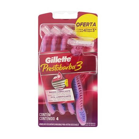Lâmina de Barbear Feminina Gillette Prestobarba For Woman Embalagem Lv 4 Pg 3UN