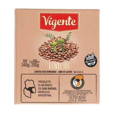 LENTILHA EM CONSERVA IMPORTADO DA ARGENTINA VIGENTE TP 200G 360-18