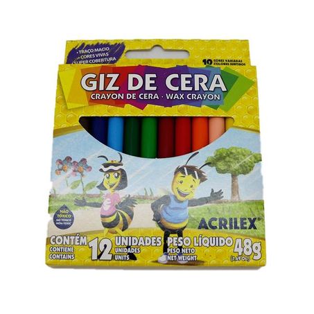 Lapis de cera acrilex curto 12 cores