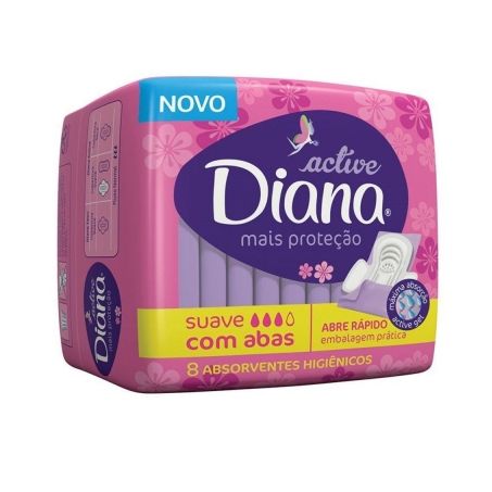 Absorvente Diana Active Suave com Abas Pacote 8UN