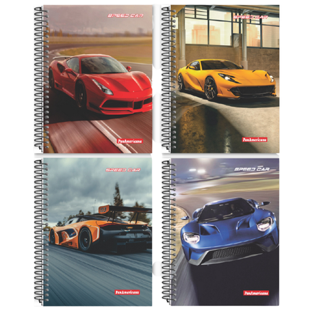 Caderno panamericana speed car capa dura gd 1 materia c/96 folhas