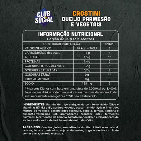 BISCOITO SALGADO CLUB SOCIAL CROSTINI QUEIJO PARMESÃO E VEGETAIS 80G 360-3