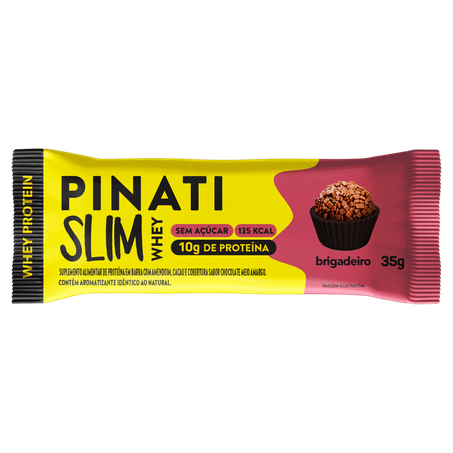Barra de Proteína Brigadeiro Cobertura Chocolate Meio Amargo Pinati Slim Whey Protein Pacote 35g