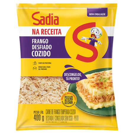 Carne de Peito de Frango Temperado Cozido Congelado e Desfiado Sadia na Receita Pacote 400g