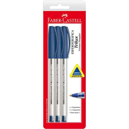 Caneta Esferográfica Trilux Faber-Castell Azul - Com 3 Canetas