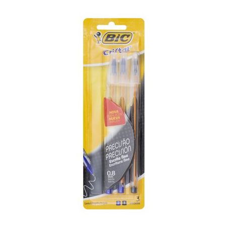 Caneta cristal sortida ponta fina bic c/3