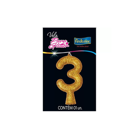 VELA PURO GLITTER DOURADA N3 FESTCOLOR 