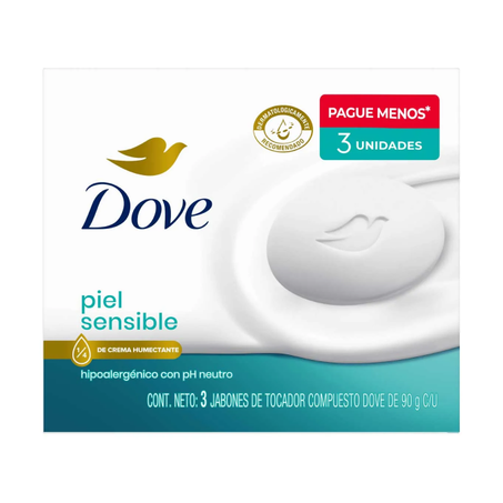 Pack Sabonete Barra Dove Pele Sensível Caixa 3 Unidades 90g Cada Leve Mais Pague Menos