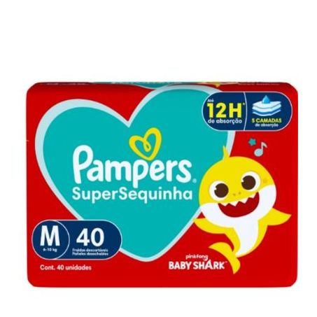 Fralda Descartável Infantil Pampers SuperSequinha M Pacote 40 Unidades