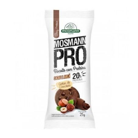 Biscoito com proteína mosmann protein cacau/avelã c/gotas de chocolate whey 25g