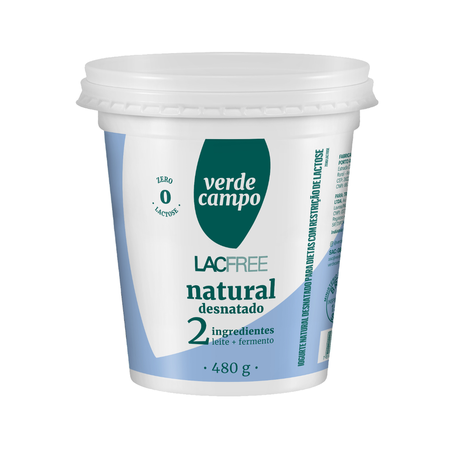Iogurte Natural Desnatado Verde Campo 2 Ingredientes Lacfree 480g