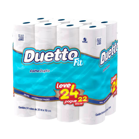 Papel Higiênico Duetto Folha Dupla 30m Leve 24 Pague 22