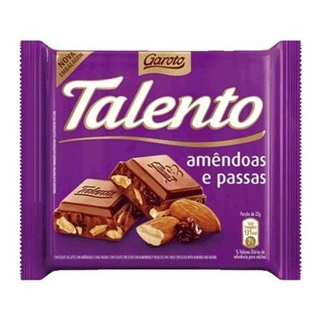 Chocolate garoto talento amendoas e passas 25g