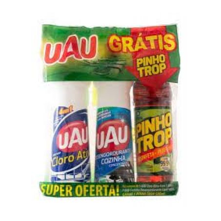 Kit Desengordurante + Cloro Ativo 4em1 + Pinho Tropical Grátis Uau Embalagem 3UN