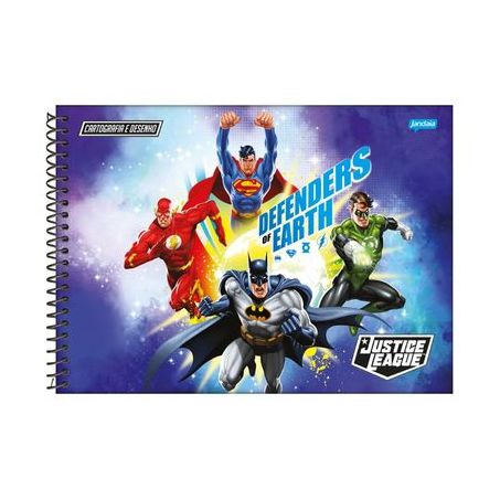CADERNO ESPIRAL JANDAIA CD 1X1 CARTOG LIGA DA JUSTIÇA 80FLS