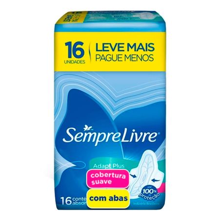 ABSORVENTE COM ABAS SUAVE SEMPRE LIVRE ADAPT PLUS COM 16 UNIDADES