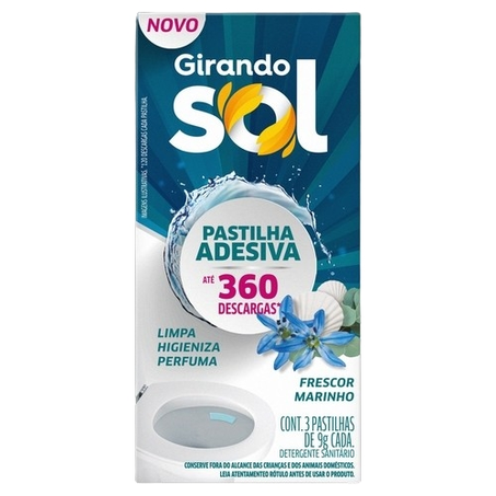 Pastilha Sanitaria Girando Sol Adesiva Frescor Marinho Com 3 Unidades 27G