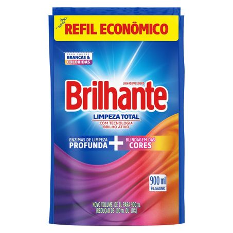 Lava roupas líquido brilhante limpeza total refil 900ml
