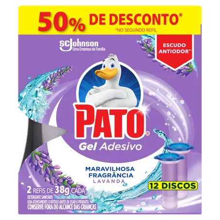 Detergente Sanitário Gel Adesivo Pato Lavanda Caixa com 2un - 76gr - Refil