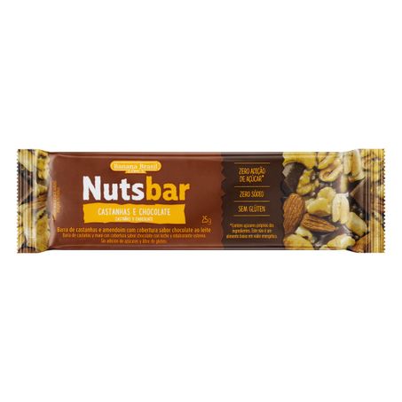 BARRA DE NUTS CASTANHAS E CHOCOLATE AO LEITE ZERO SÓDIO NUTSBAR