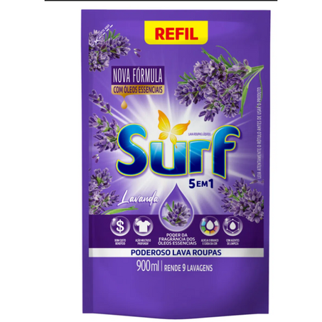 Lava roupas líquido lavanda 5x1 surf refil 900ml