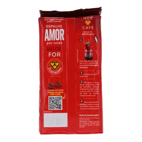 Café em pó torrado e moido 3 corações extraforte leve 500g pague 475g 360-2