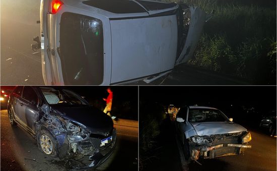 Acidente com três veículos deixa dois feridos na BR 282, em SMOeste 