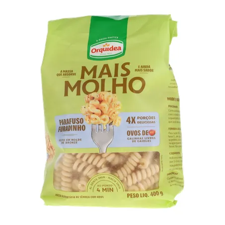Macarrão de Sêmola Orquídea Parafuso Furadinho com Ovos Pacote 400gr 360-1