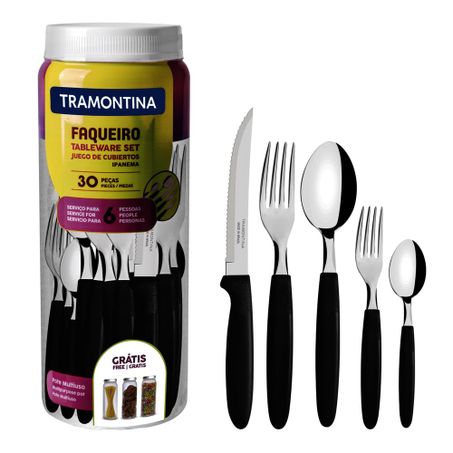 FAQUEIRO TRAMONTINA INOX 30 PECAS IPANEMA PRETO