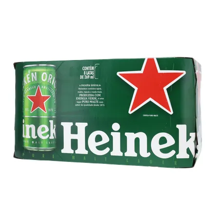 Cerveja Lager Heineken Puro Malte Lata 269ml - Pacote com 8un - 2.1lt 360-2