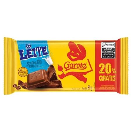 Chocolate leite garoto 80g 20% desconto