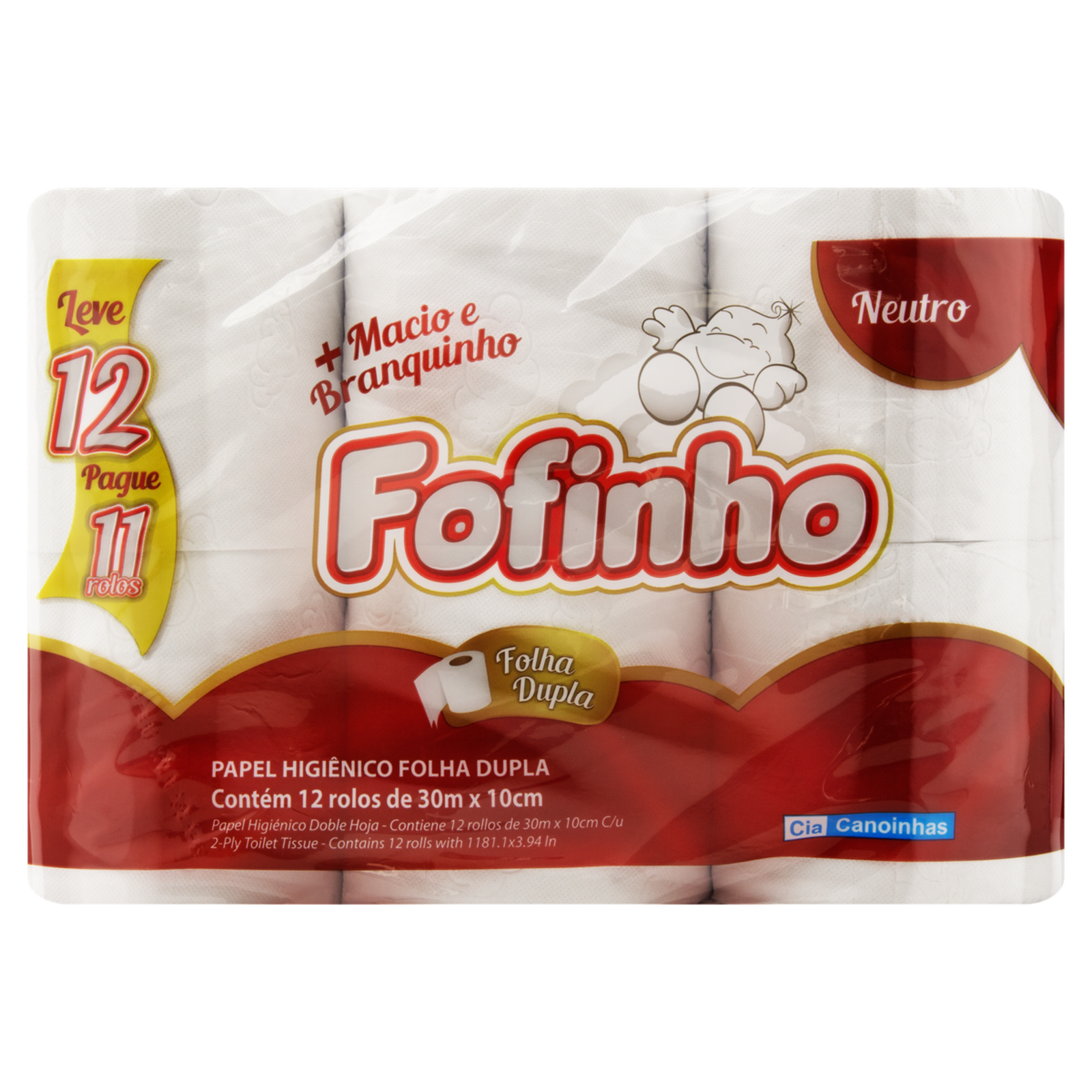 Papel Higiênico Fofinho Folha Dupla Pacote 12 Rolos Leve 12 Pague 11 30M