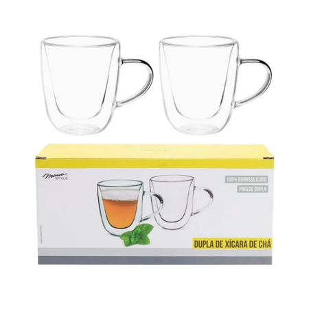 JOGO DE XÍCARA MIMO P/CHA C/2 190ML PAREDE DUPLA VD20138