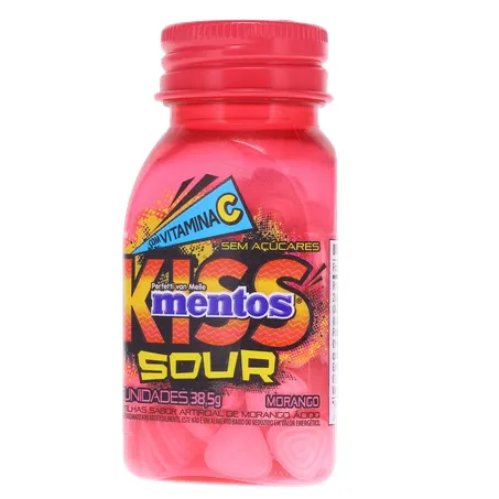 Bala mentos kiss sour sem açúcar morango 38g 360-3