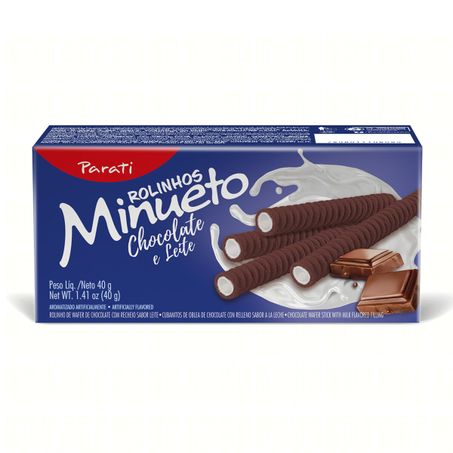 Rolinhos de wafer chocolate recheio leite minueto