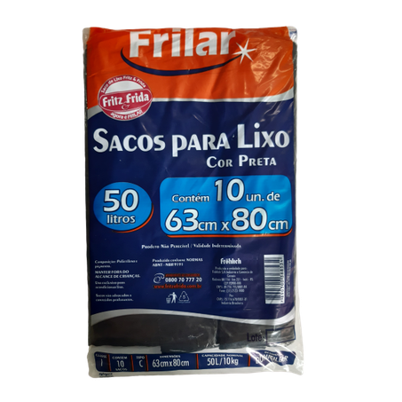 Saco lixo frilar preto 50l c/10un