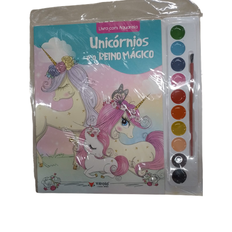LIVRO COM AQUARELA UNICORNIOS E O REINO MAGICO    