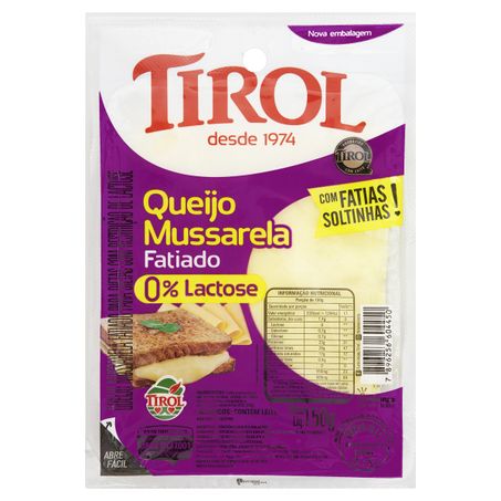 Queijo mussarela fatiado zero lactose tirol