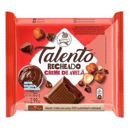 CHOCOLATE AO LEITE RECHEIO CREME DE AVELÃ GAROTO TALENTO