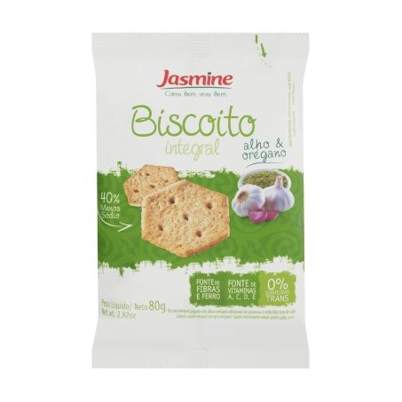 Biscoito Salgado Integral Jasmine Alho Orégano Pacote 80G