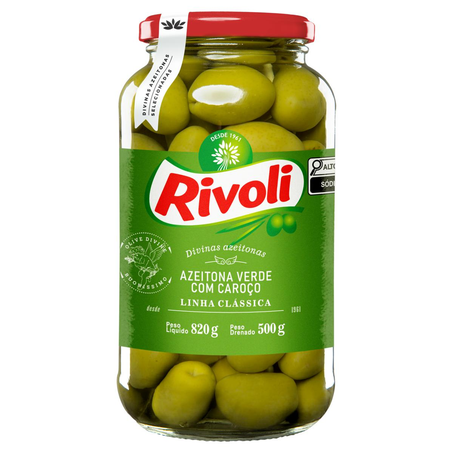 Azeitona Verde Rivoli 500g - Com Caroço - Vidro