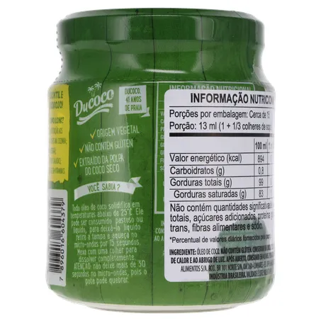 ÓLEO DE COCO DUCOCO EXTRA VIRGEM VIDRO 200ML 360-19