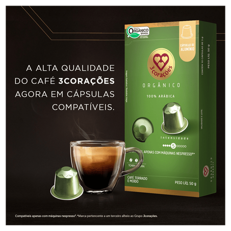 CAPSULA DE CAFÉ 3 CORAÇÕES ESPRESSO ORGÂNICO 10 UNIDADES 360-2
