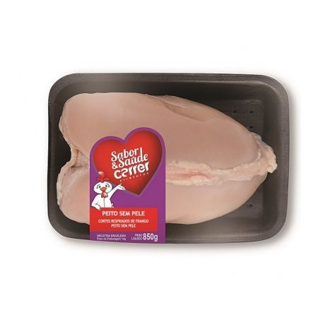 Peito de frango resfriado sem pele carrer bandeja 850g